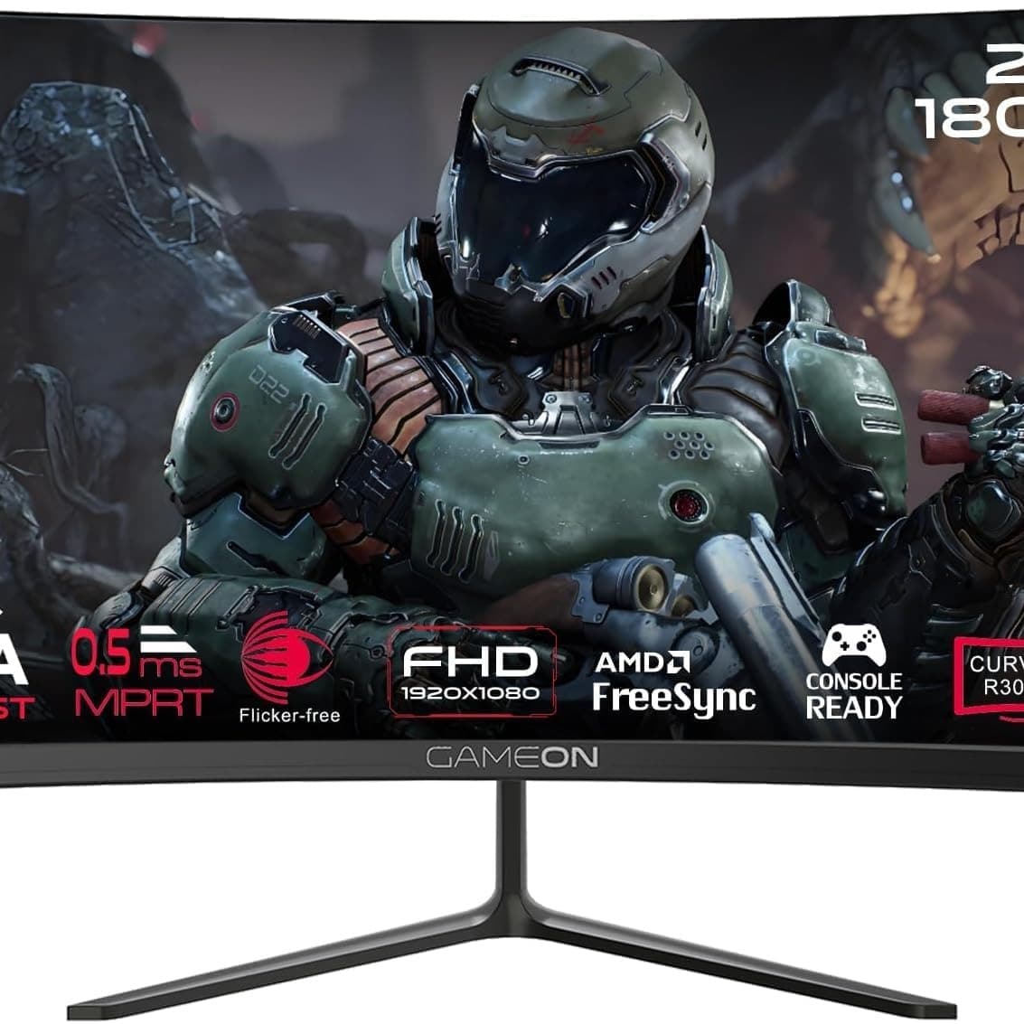 GAMEON GOC24F180VA Pro Series Curved Gaming Monitor 24 inch, 1920x1080p FHD Fast VA Panel, 180Hz, 0.5ms, HDMI 2.1, G-Sync & Freesync, Crosshair assistant, Built-in Speakers, Supports HDR, PS5, VRR - 1