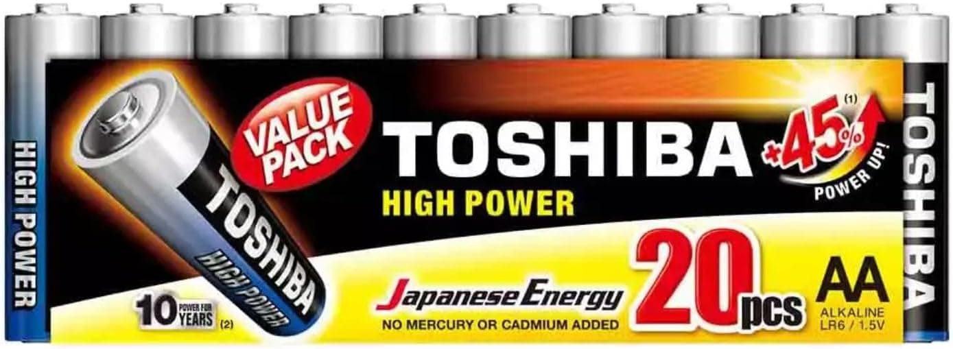 TOSHIBA Long-lasting Vibration resistance High Power Alkaline AA - 20 Battery Pack - 1