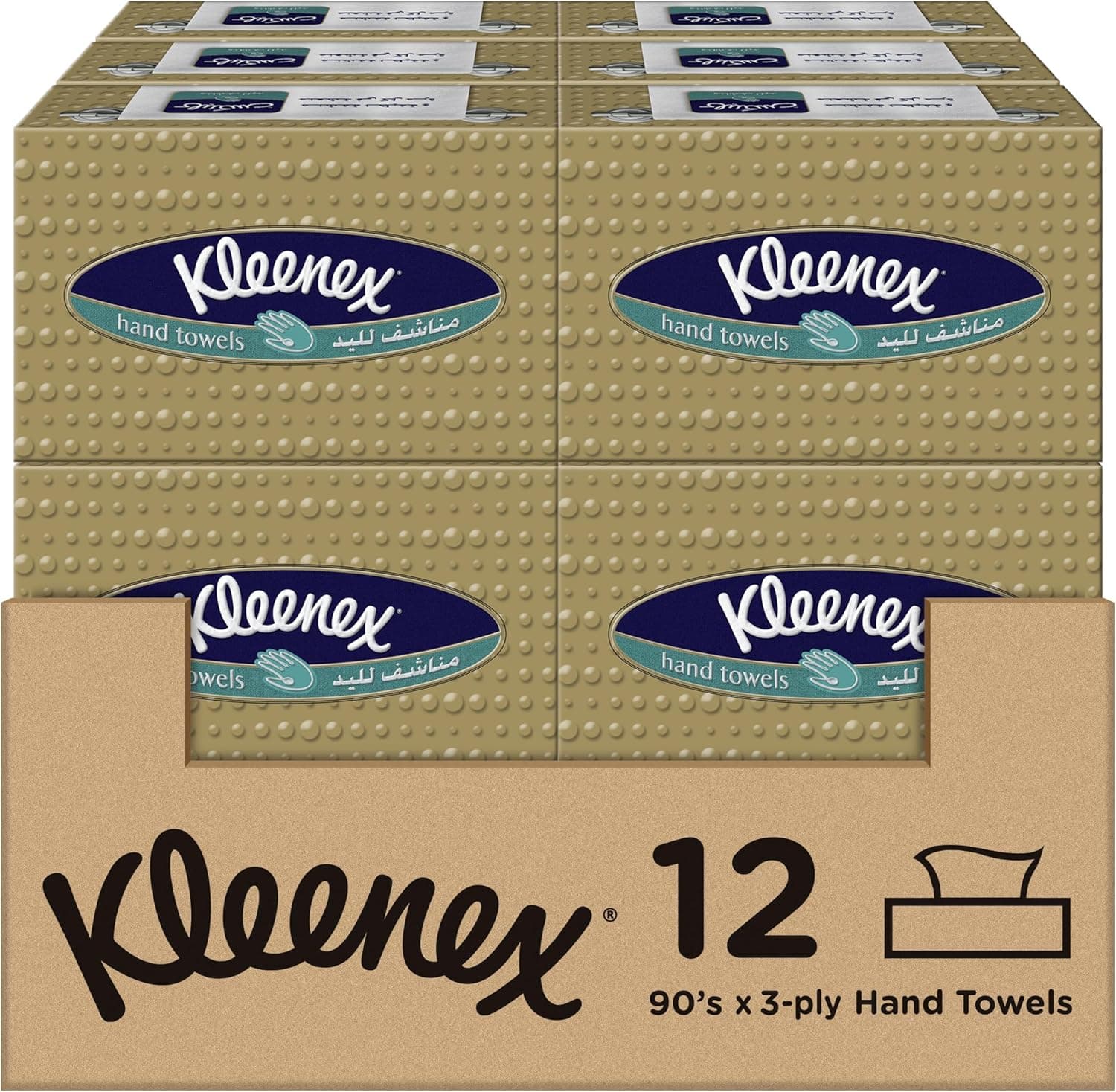 Kleenex Hand Towel, 12 Boxes x 90 Sheets, Disposable Towel Tissue for Hands, Kitchen and Bathroom use - 1