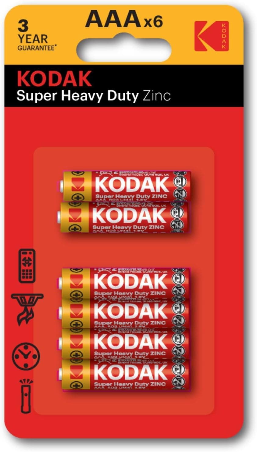 KODAK Super Heavy Duty | AAA Batteries | Triple A | Disposable Household | Carbon Zinc | 1.5V | 6 Blister Pack - 1