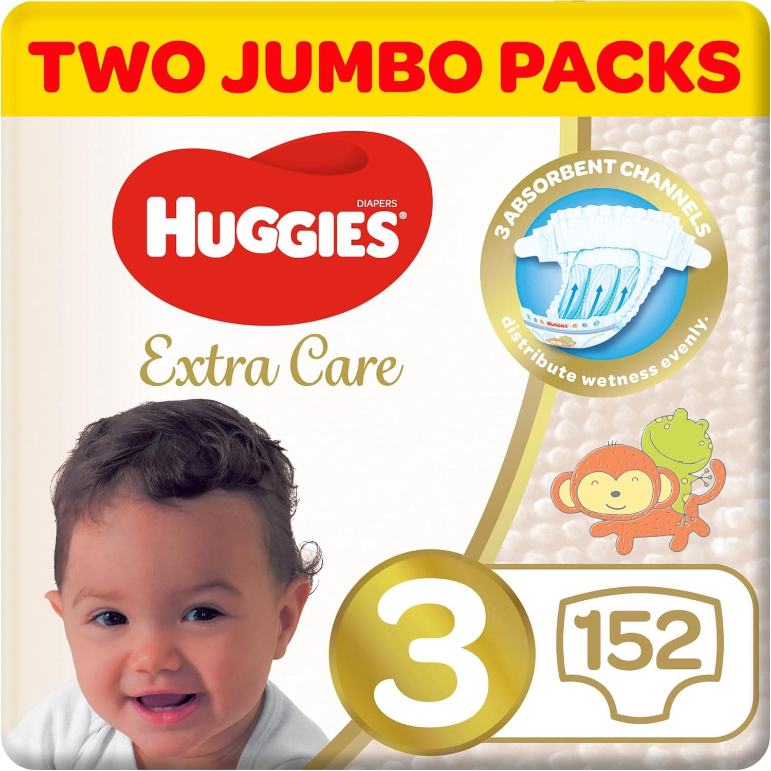 Huggies Extra Care, Size 3, 4 - 9 kg, Twin Jumbo Pack, 152 Diapers - 1