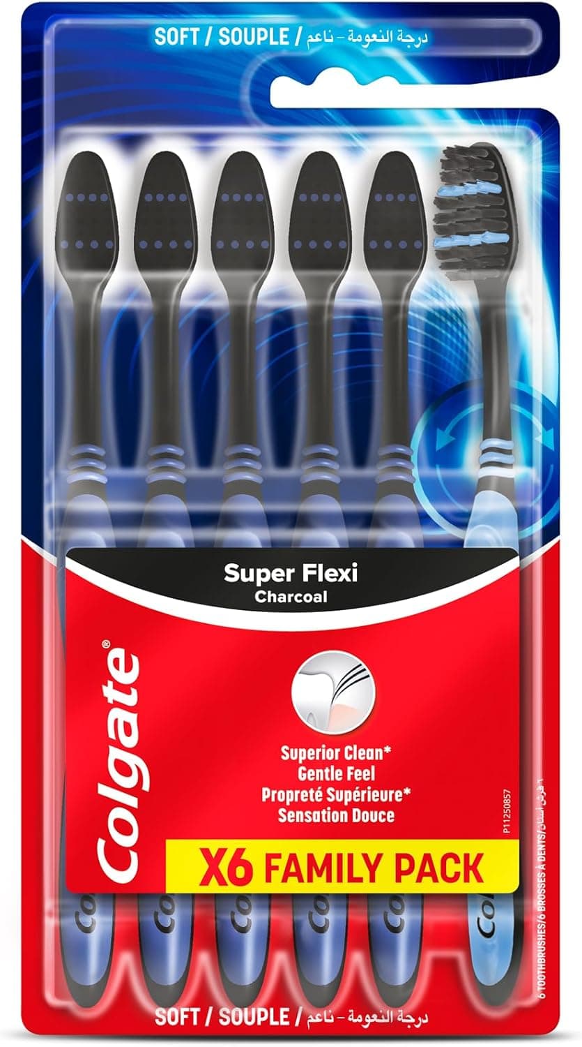 COLGATE TOOTHBRUSH SUPER FLEXI CHARCOAL 6PK - 1