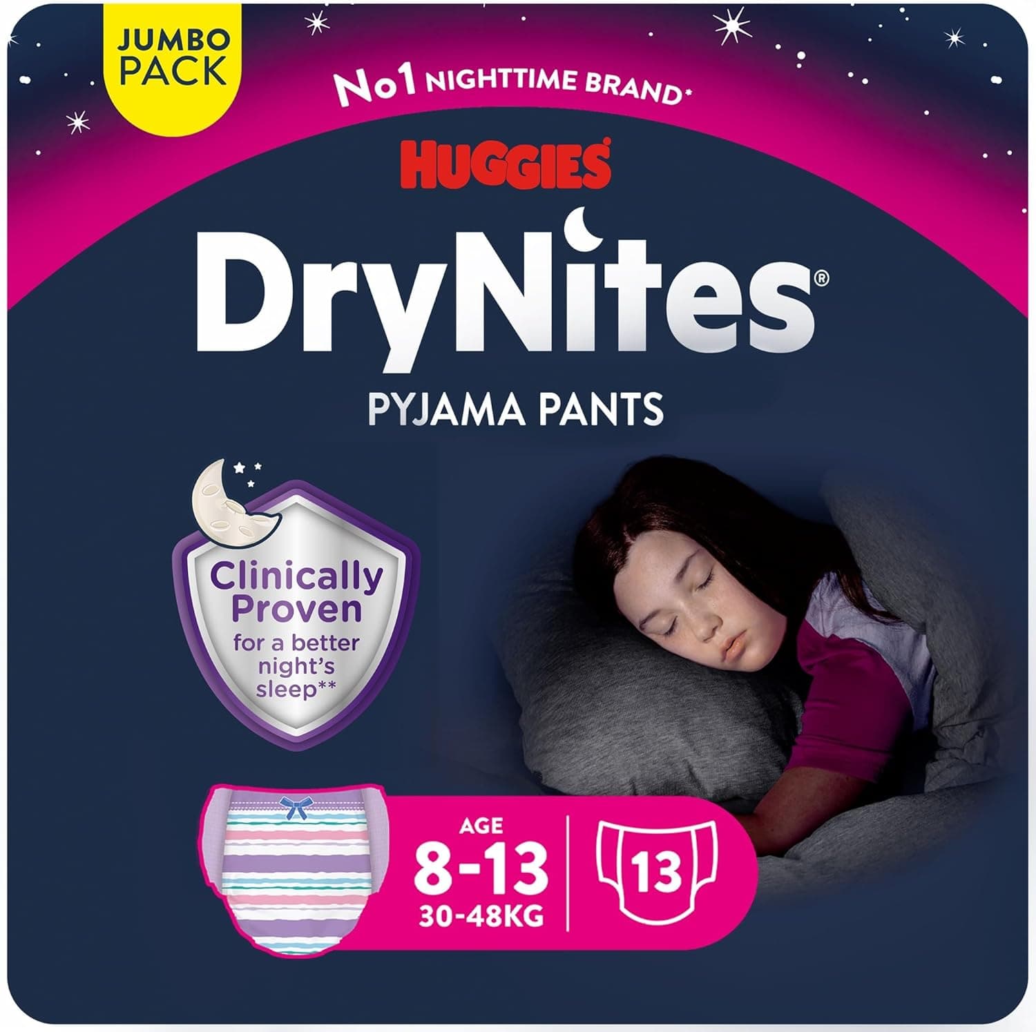 Huggies DryNites Pyjama Pants, 8-15 years, Bed Wetting Diaper, Girl, 27-57 kg, Jumbo Pack, 13 Pants - 1