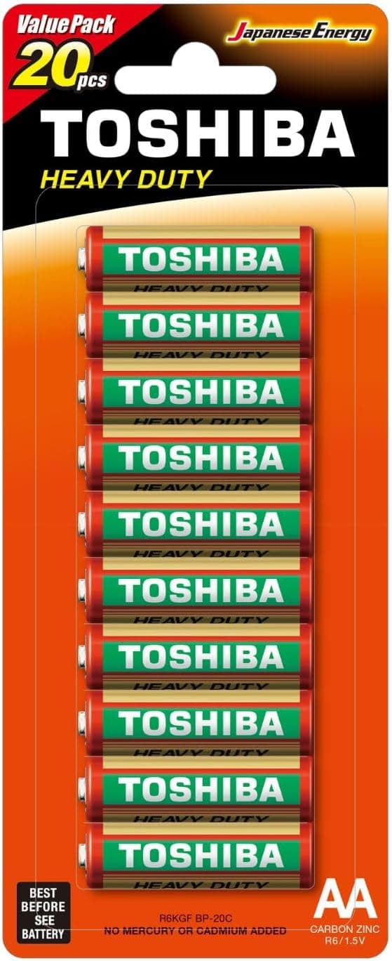 TOSHIBA Heavy Duty Zinc Carbon Battery – Ideal for Low Power Consumption Devices, AA, Pack of 20 - 1