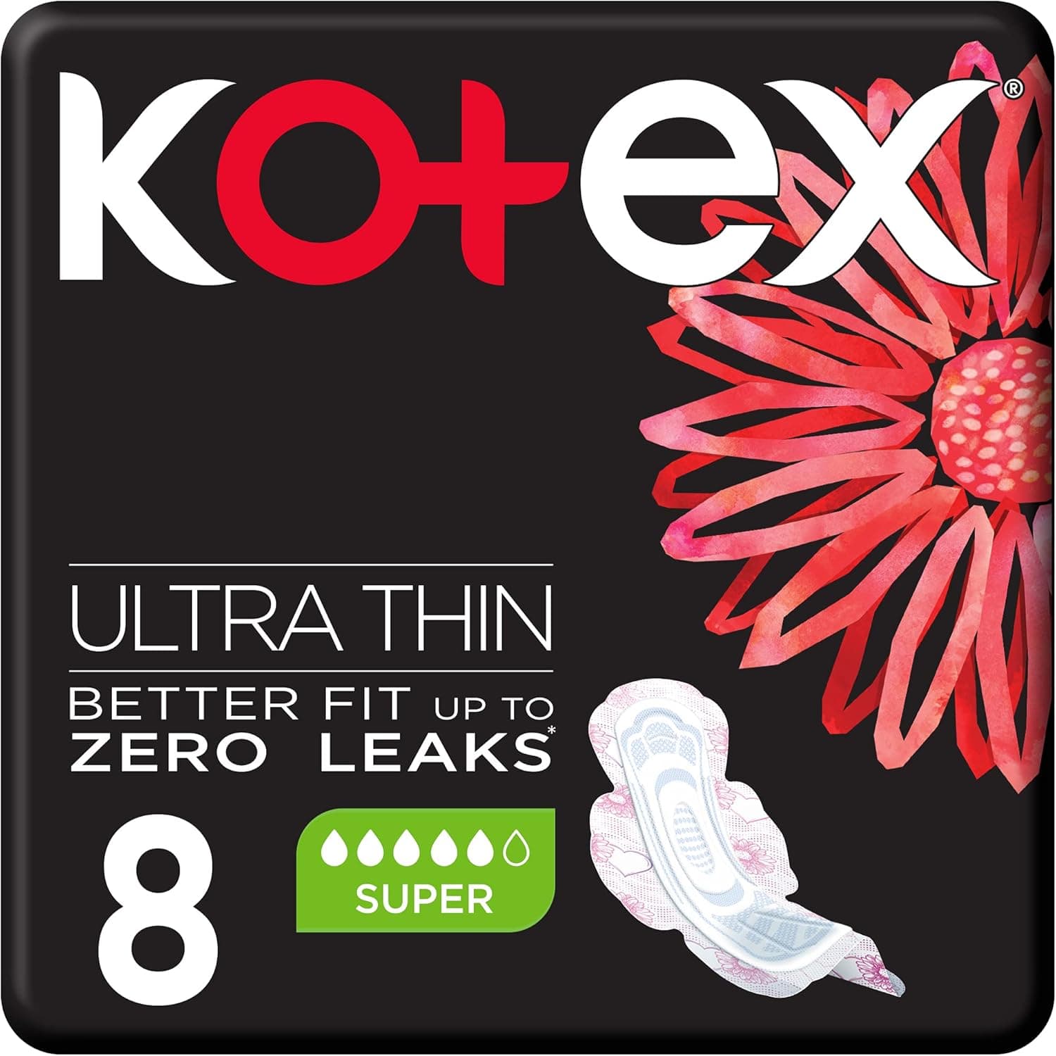 Kotex Ultra Thin Pads, Super Size Sanitary Pads with Wings, 8 Sanitary Pads - 1