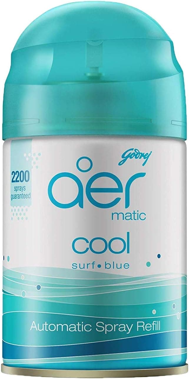 Godrej Aer Matic Automatic Air Freshener Refill Cool Surf Blue 225 ml, Aer-11, 225 ml (Pack Of 1) - 1