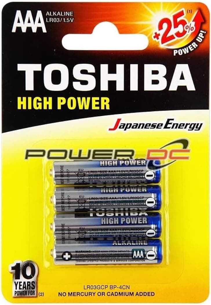 TOSHIBA Long-Lasting Vibration Resistance High Power Alkaline AAA - 4 Battery Pack - 1