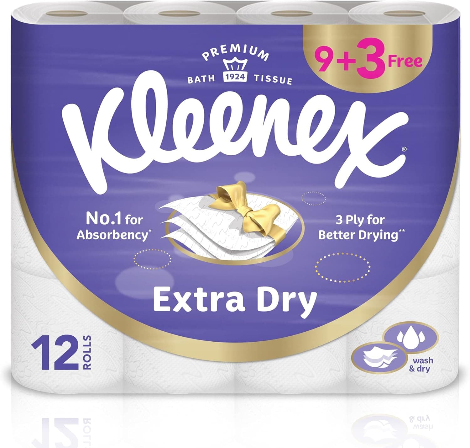 Kleenex Extra Dry Toilet Tissue Paper, 3 PLY, 12 Rolls x 160 Sheets, Embossed Bathroom Tissue with Superior Absorbency - 1