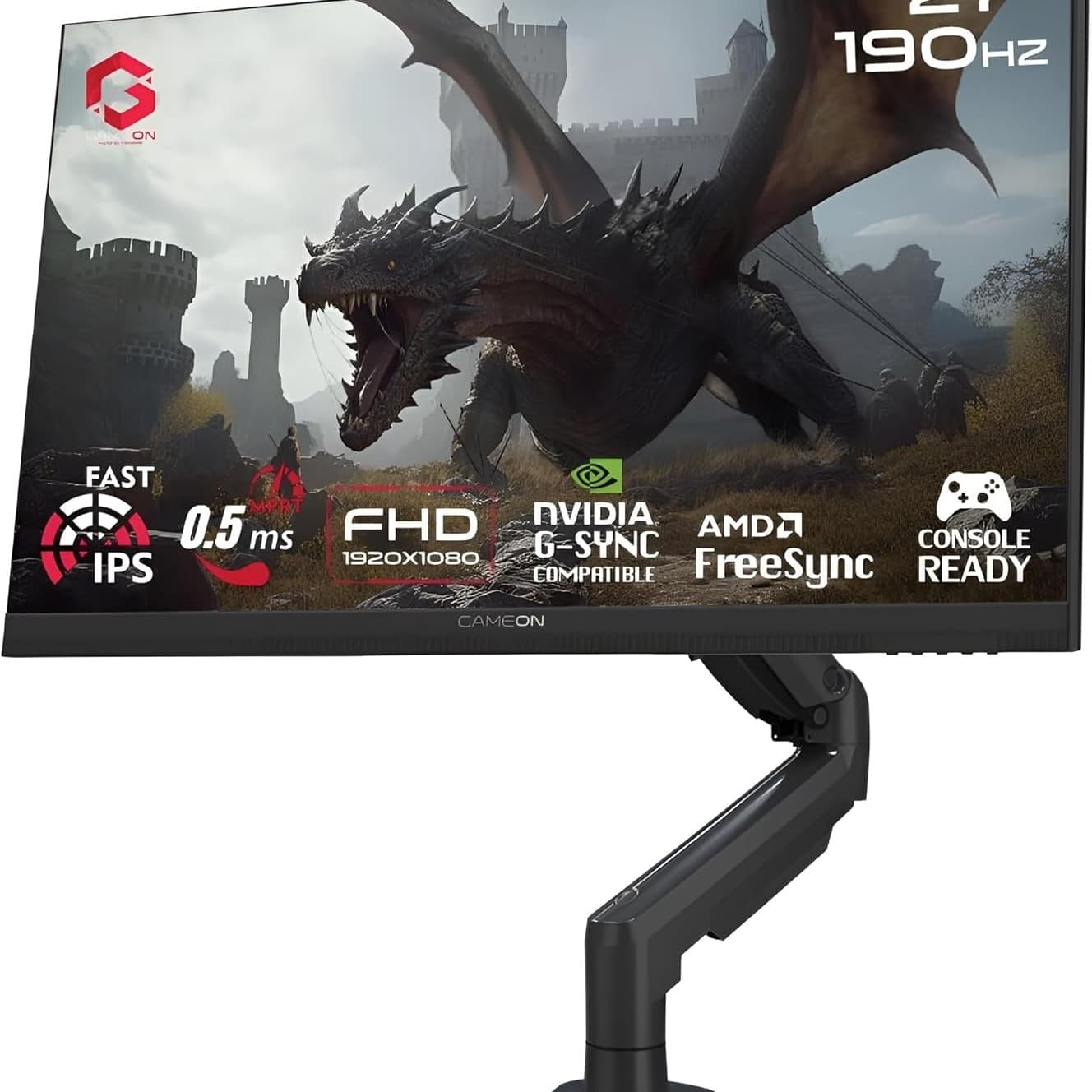 GAMEON GOM27FHD190IPSX Midnight Pro X series, Black Gaming Monitor 27 inch, 1920x1080p FHD Fast IPS Panel, 190Hz, 0.5ms, 2.1 HDMI, With stand,Freesync&Gsync, Supports HDR, PS5, VRR - 1