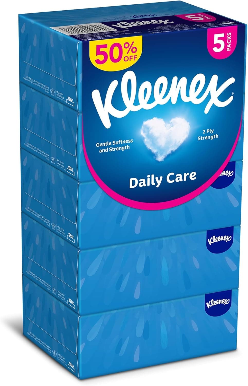 Kleenex Daily Care Facial Tissue - Pack Of 5 Boxes, 170 Sheets X 2 Ply (50%) - 1