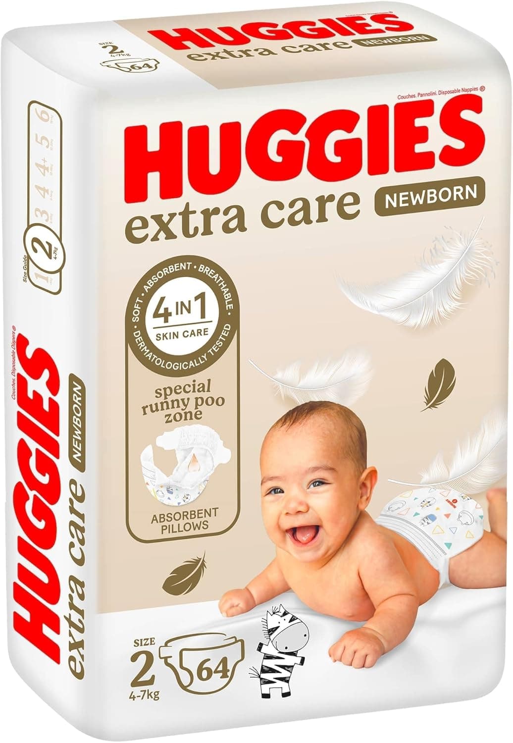 Huggies Extra Care Newborn, Size 2, 4 - 6 kg, Jumbo Pack, 64 Diapers - 1