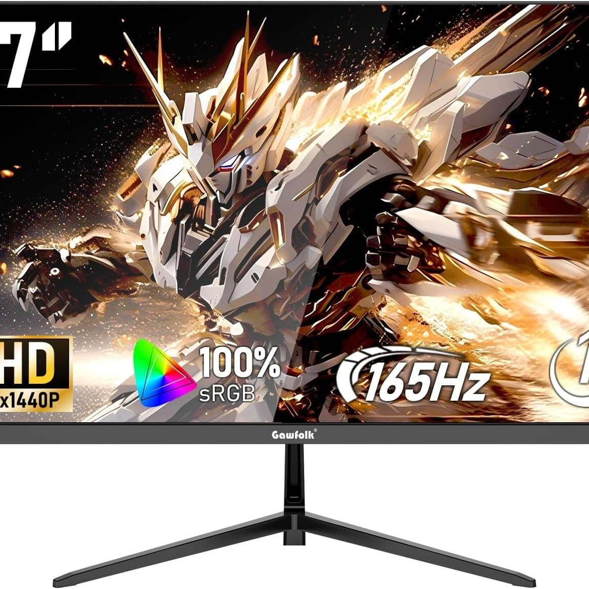 Gawfolk 27 Inch 2K Gaming Monitor 165Hz QHD(2560 * 1440) 1440P Monitors Computer Display Screen 100% sRGB 1ms(GTG) HDR FreeSync VESA HDMI&DP for Gaming and Working - 1