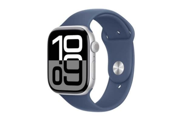 Apple Watch Series 10, GPS 46mm, Silver Aluminum, Case with Denim Sport Band – S/M - 1