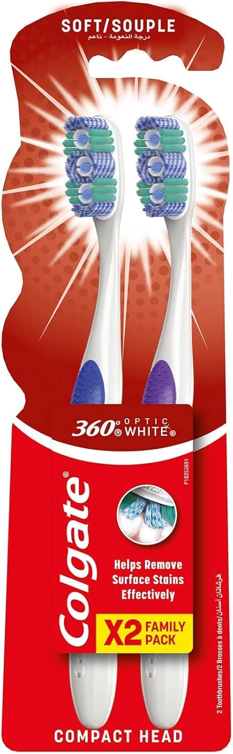 COLGATE TOOTHBRUSH 360 OPTIC WHITE 2PK - 1