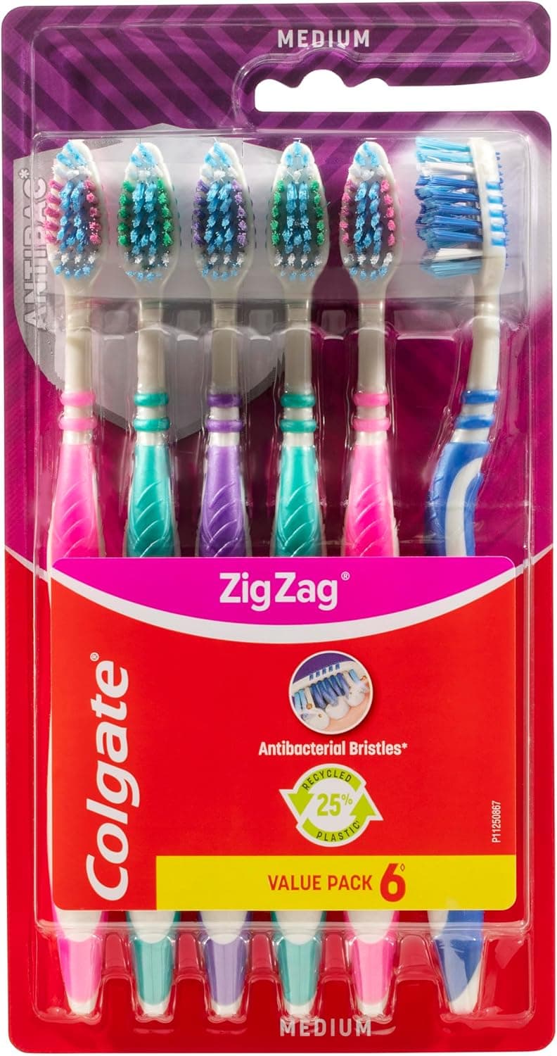 COLGATE TOOTHBRUSH ZIGZAG MED+TC 6PK - 1