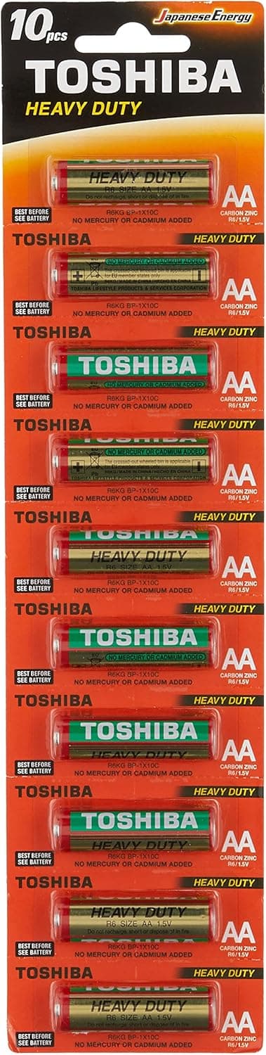 TOSHIBA Heavy Duty Zinc Carbon Battery – Ideal for Low Power Consumption Devices, AA, Pack of 10 - 1