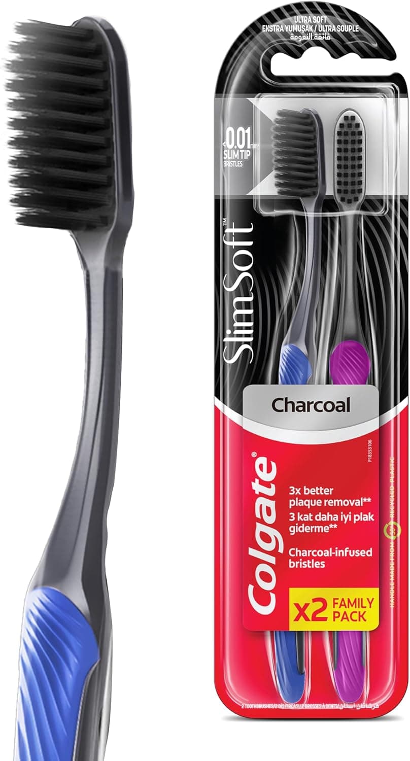 COLGATE TOOTHBRUSH SLIM SOFT CHARCOAL 2PK    (Head) - 1