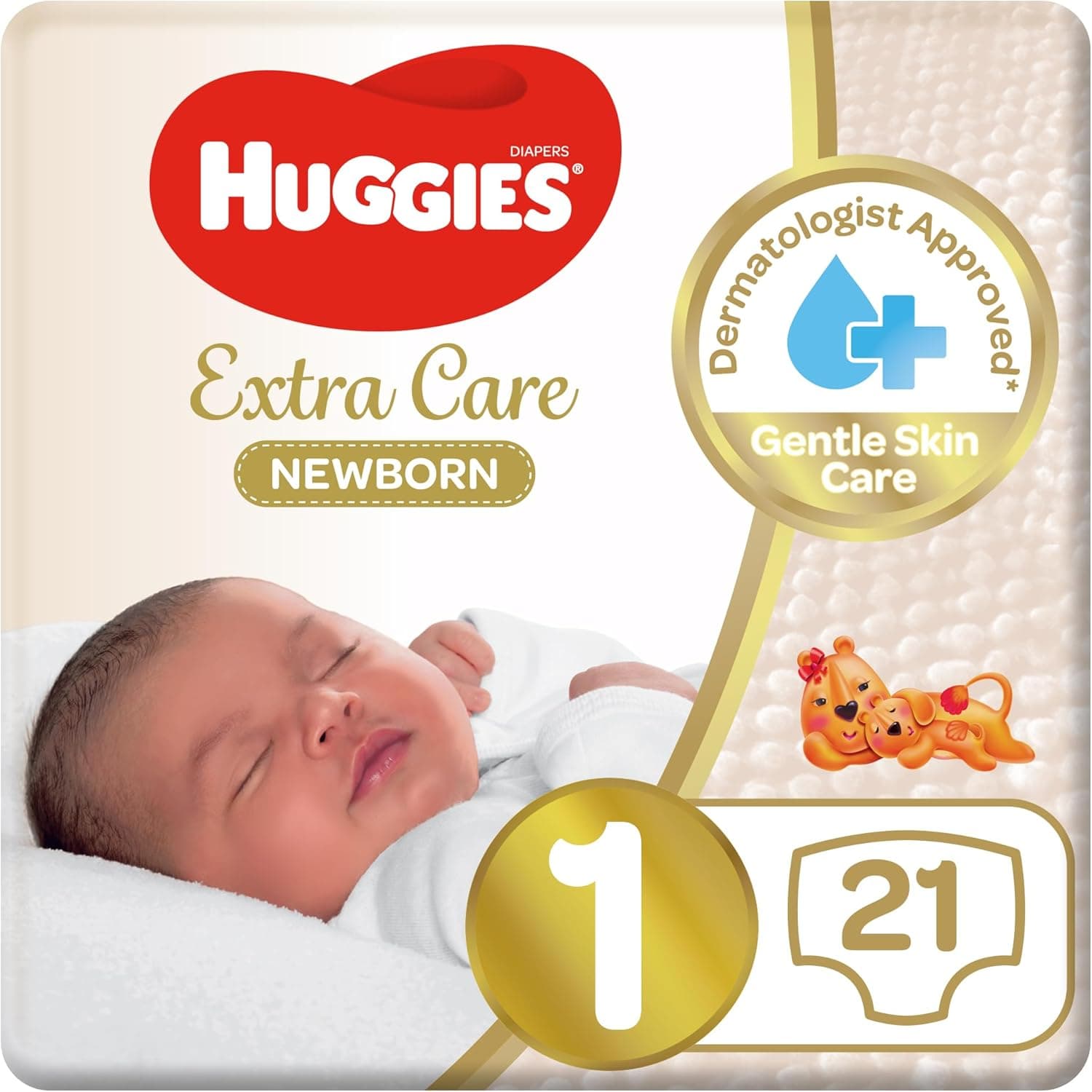 Huggies Extra Care Newborn, Size 1, Up to 5 kg, Carry Pack, 21 Diapers - 1