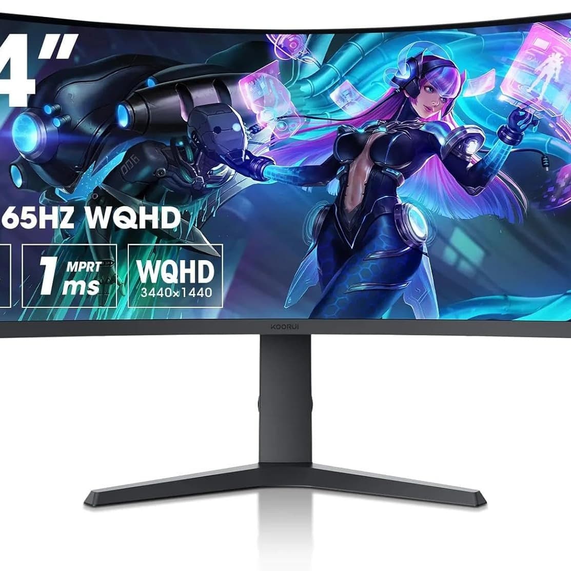 KOORUI 21:9 WQHD 3440 * 1440 4K （HDR 400）34 Inch 1800R Curved Gaming Monitor, 165Hz MPRT 1MS (AMD FreeSync Premium Nvidia G-SYNC) Hdmi DP 90% DCI-P3 OSD Roker Computer Gamer Monitors - 1