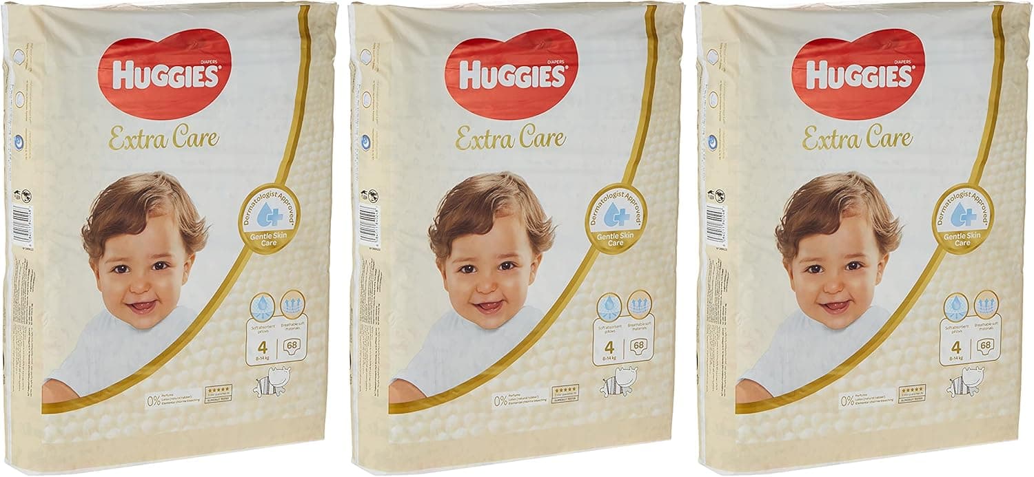Huggies Extra Care, Size 4, 8 -14 kg, Super Mega Pack, 204 Diapers - 1