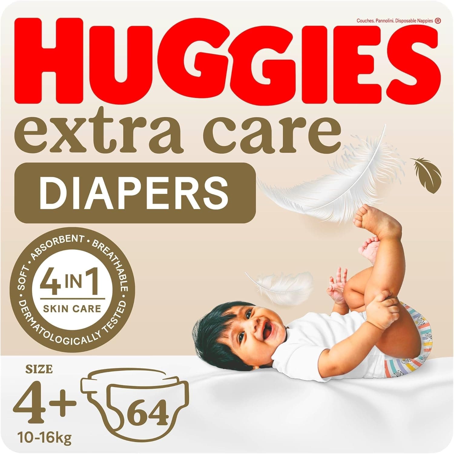 Huggies Extra Care, Size 4+, 10 -16 kg, Jumbo Pack, 64 Diapers - 1
