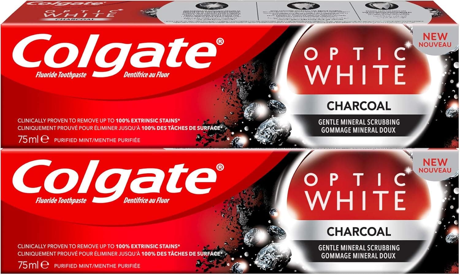 COLGATE TOOTHPASTE OPTIC WHITE CHARCOAL 75ML 2PK - 1