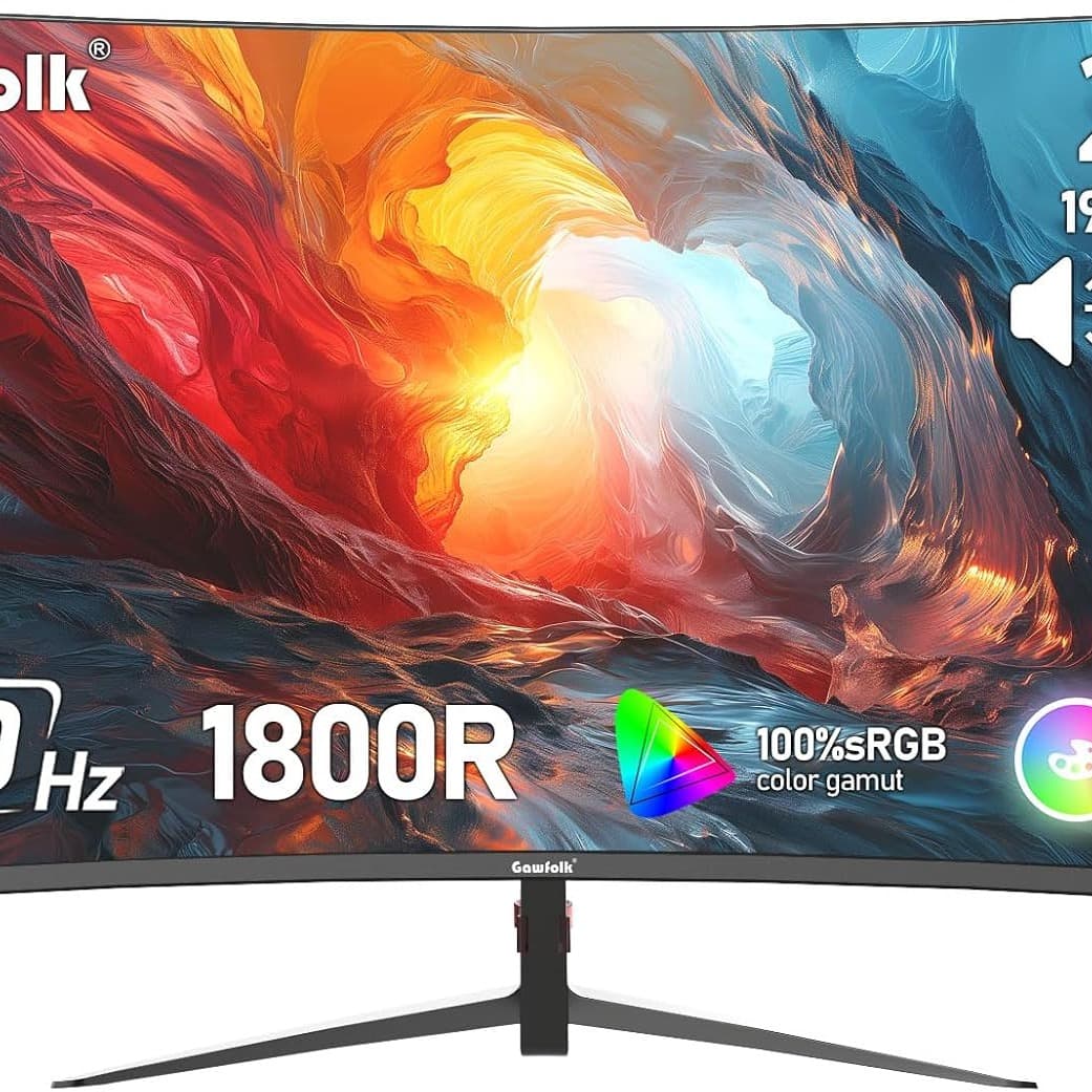 Gawfolk 27 Inch Gaming Monitor FHD 100Hz Curved 1800R Monitor 1080P Frameless Computer Display Screen 100% sRGB 300cd/m² Suitable for office, home and entertainment (Built in Speaker) - 1