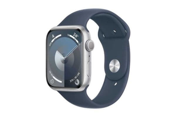 Apple Watch Series 9, GPS 41 mm, Silver Aluminum Case with Storm Blue Sport Band - 1