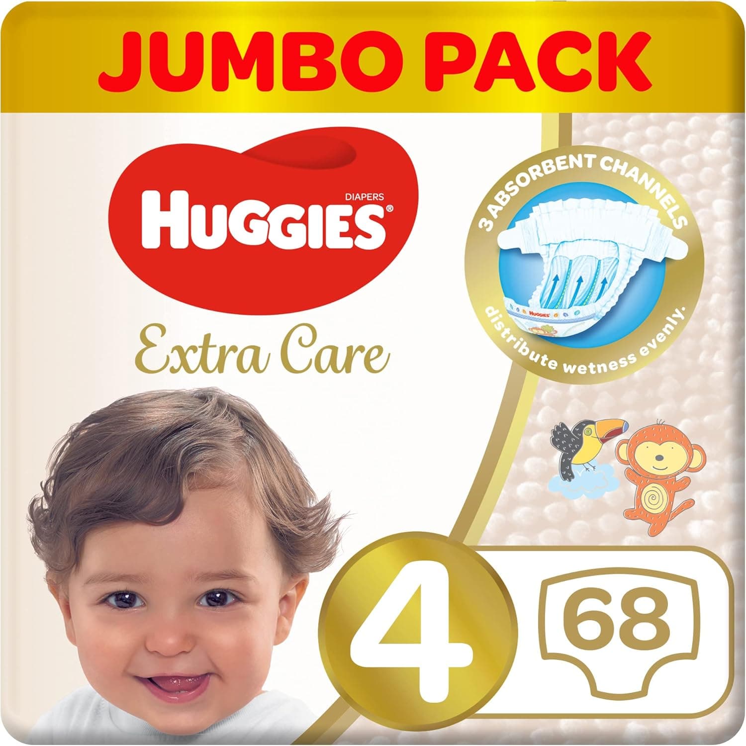Huggies Extra Care, Size 4, 8 -14 kg, Jumbo Pack, 68 Diapers - 1