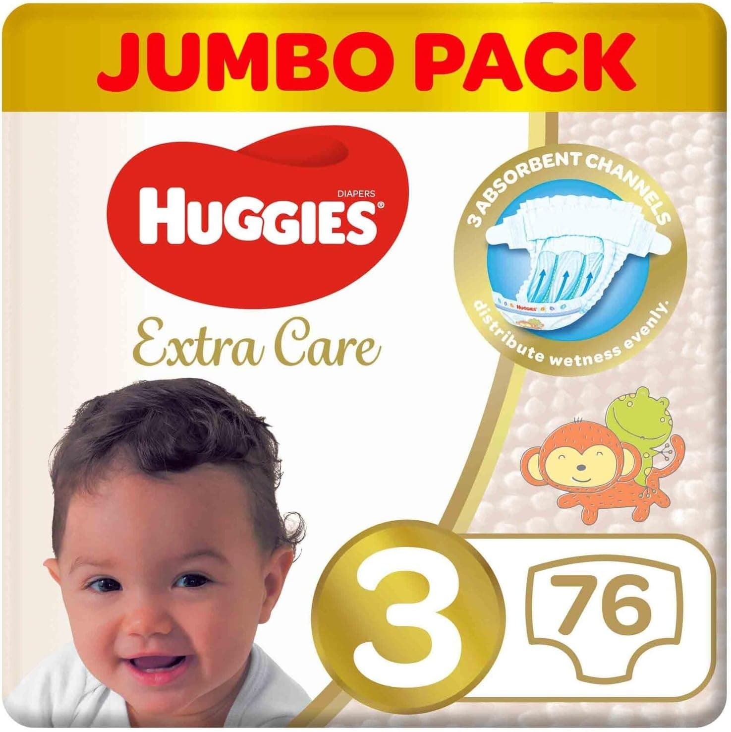 Huggies Extra Care, Size 3, 4 - 9 kg, Jumbo Pack, 76 Diapers - 1