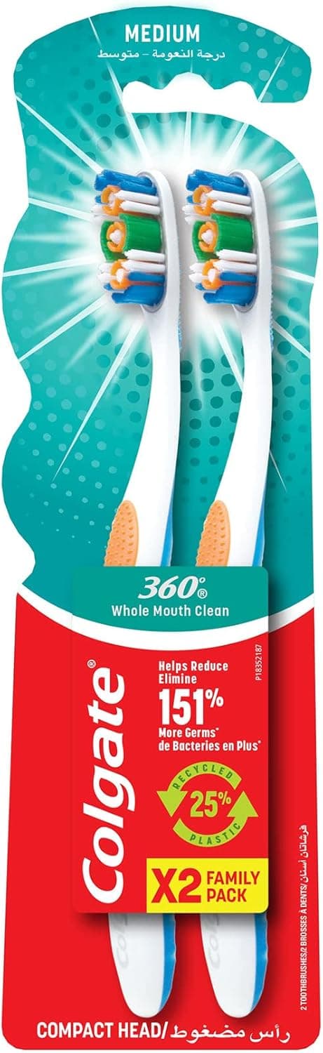 COLGATE TOOTHBRUSH 360 MEDIUM  2PK - 1