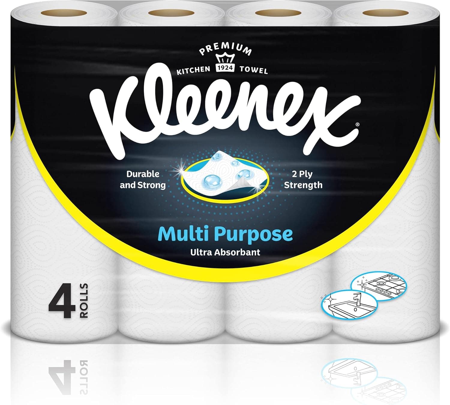 Kleenex Multi Purpose Kitchen Tissue Paper Towel, 2 PLY, 4 Rolls x 40 Sheets, Absorbent Towels for all Surfaces - 1