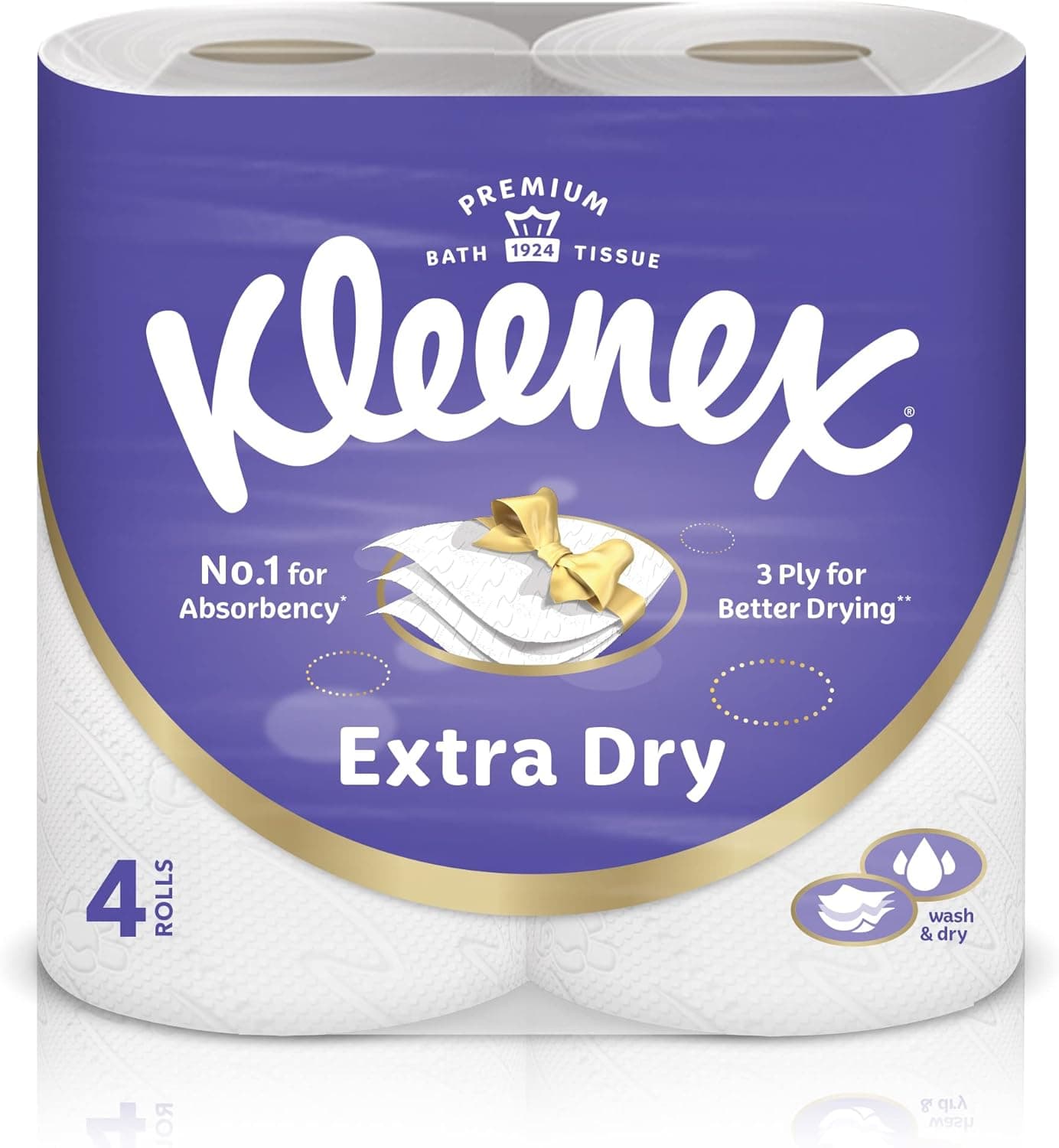 Kleenex Extra Dry Toilet Tissue Paper, 3 PLY, 4 Rolls x 160 Sheets, Embossed Bathroom Tissue with Superior Absorbency - 1