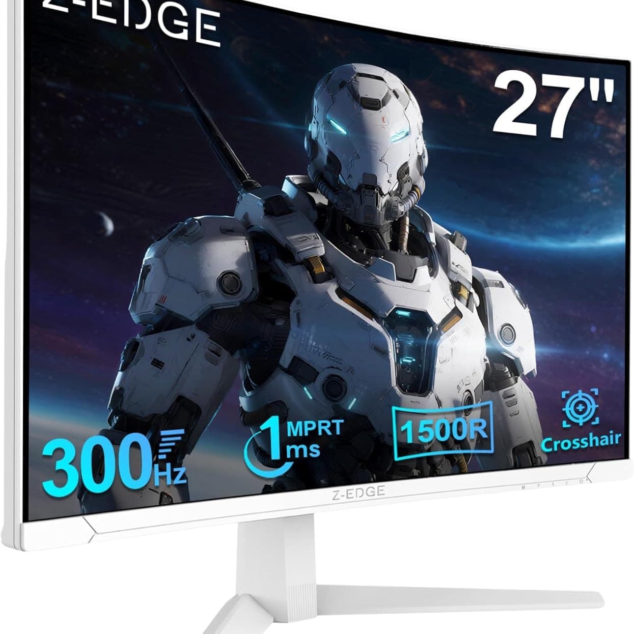 Z-Edge 27 inch Curved Gaming Monitor 300Hz, 1ms 16:9 FHD 1080P Frameless 1500R Curved Monitor, UG27S White, Freesync Eye Care, 2×Display Port, 2×HDMI - 1
