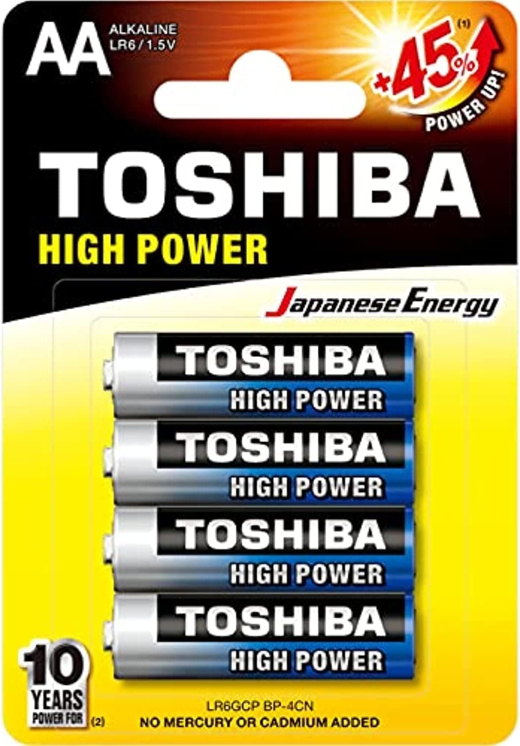 TOSHIBA Long-Lasting Vibration Resistance High Power Alkaline AA - 4 Battery Pack - 1