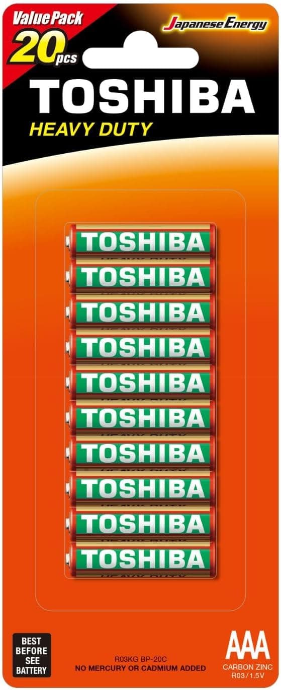 TOSHIBA Heavy Duty Zinc Carbon Battery – Ideal for Low Power Consumption Devices, AAA, Pack of 20 - 1