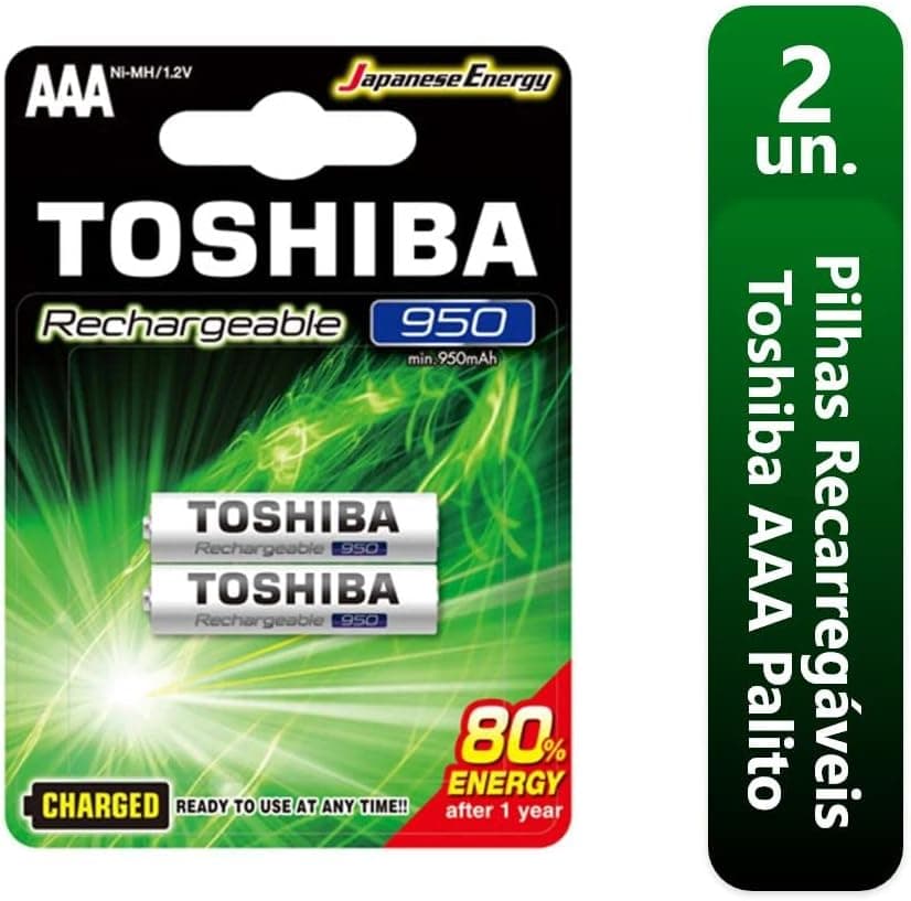 Toshiba 950 mAh BP-2C AAA Ni-MH Rechargeable Battery 2-Pieces, White - 1