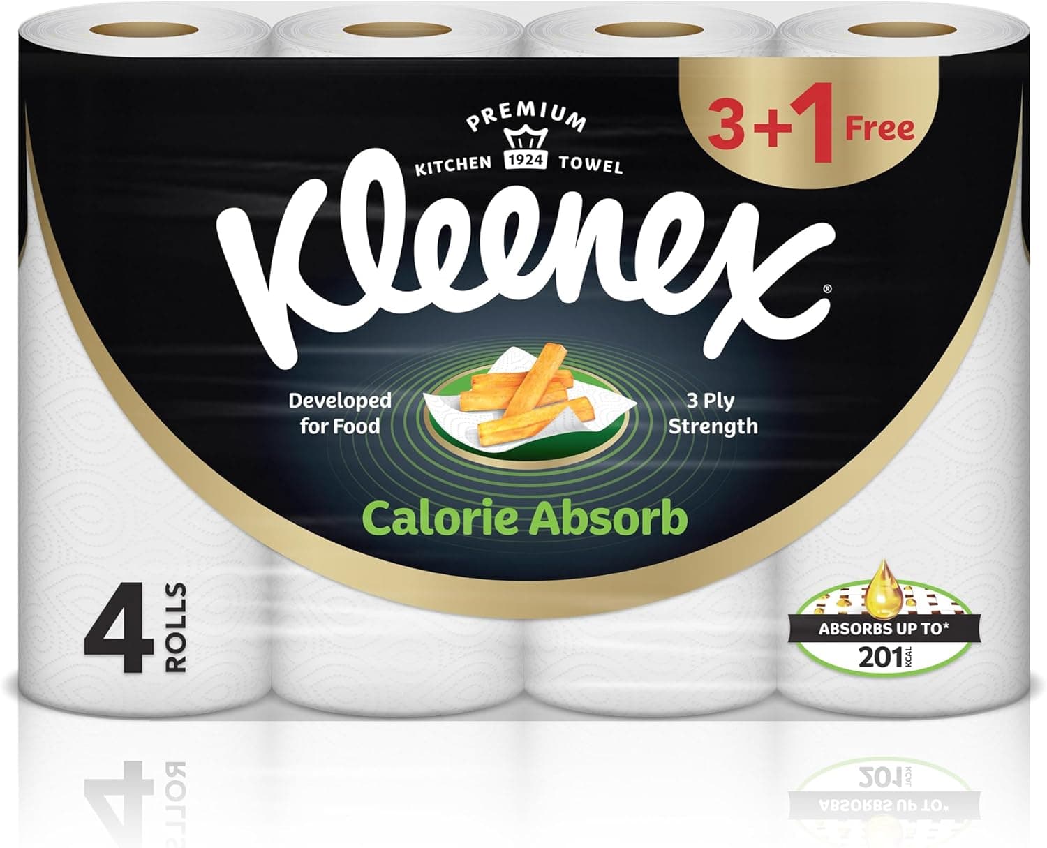 Kleenex Calorie Absorb Kitchen Tissue Paper Towel, 3 PLY, 4 Rolls x 50 Sheets, Food-Grade Strong Absorbent Kitchen Tissue - 1