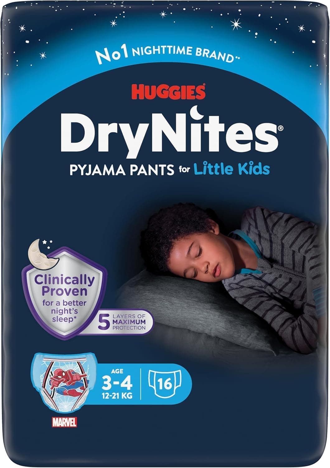 Huggies DryNites Pyjama Pants, 3-5 years, Bed Wetting Diaper, Boy, 16-23 kg, Jumbo Pack, 16 Pants