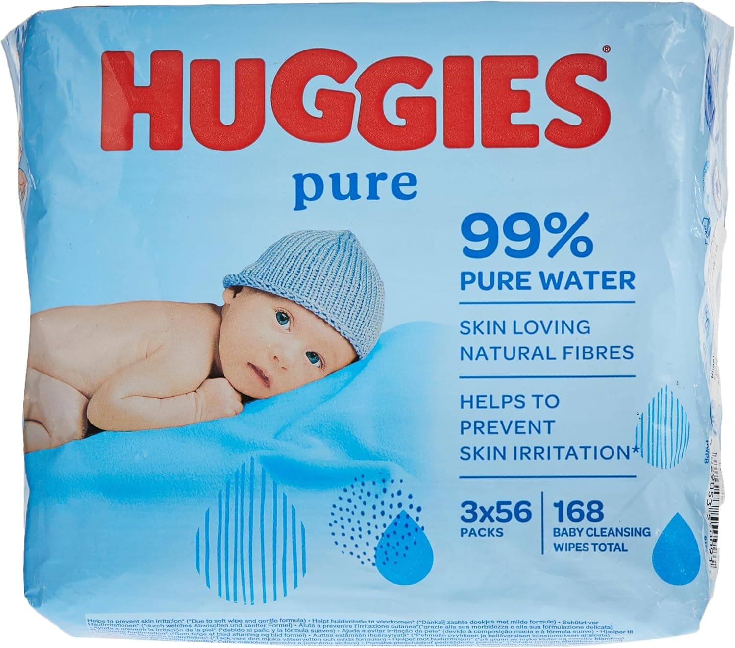 Huggies Pure Baby Wipes, 99% Pure Water Wipes, 3 Pack x 56 Wipes (168 Wipes)