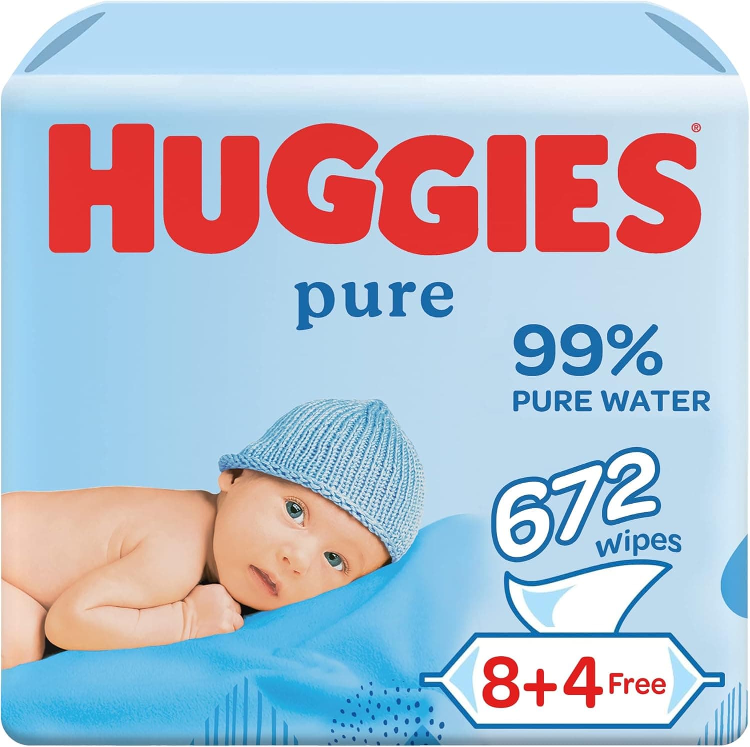 Huggies Pure Baby Wipes, 99% Pure Water Wipes, 12 Pack x 56 Wipes (672 Wipes)