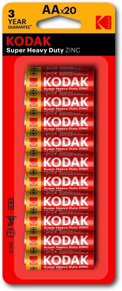 KODAK Super Heavy Duty | AA Batteries | Double A | Disposable Household | Carbon Zinc | 1.5V | 20 Blister Pack